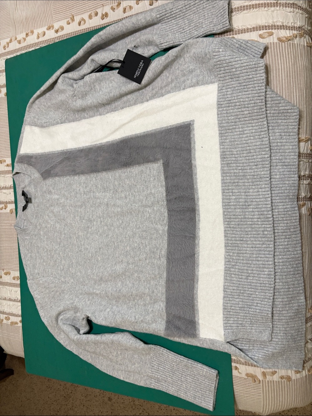 Simply Vera Vera Wang Gray and Cream Block Crewneck Sweater